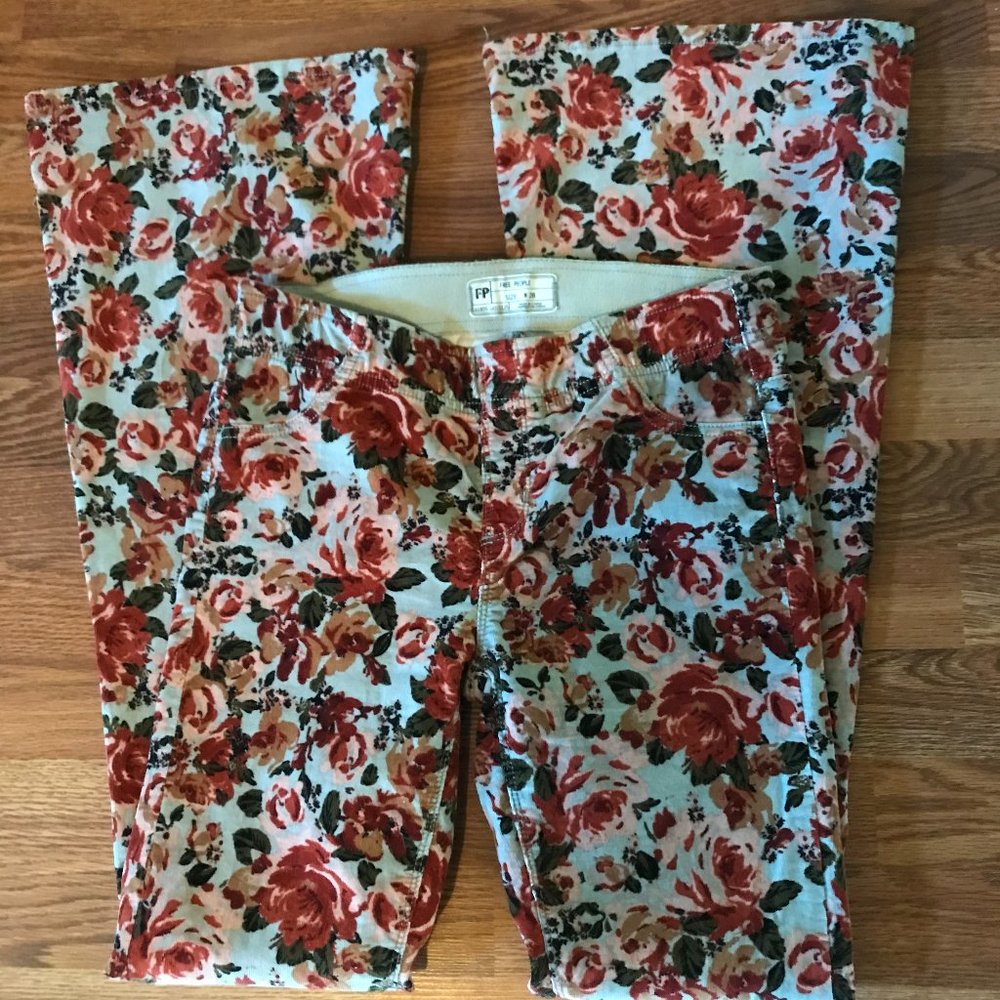 Free People floral penny pull on corduroy flare jeans 26